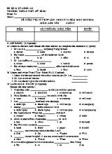 Đề kiểm tra 45p lần 1 học kì II Tiếng anh lớp 7 - Năm học 2015-2016 - Trường THCS Mỹ Bình